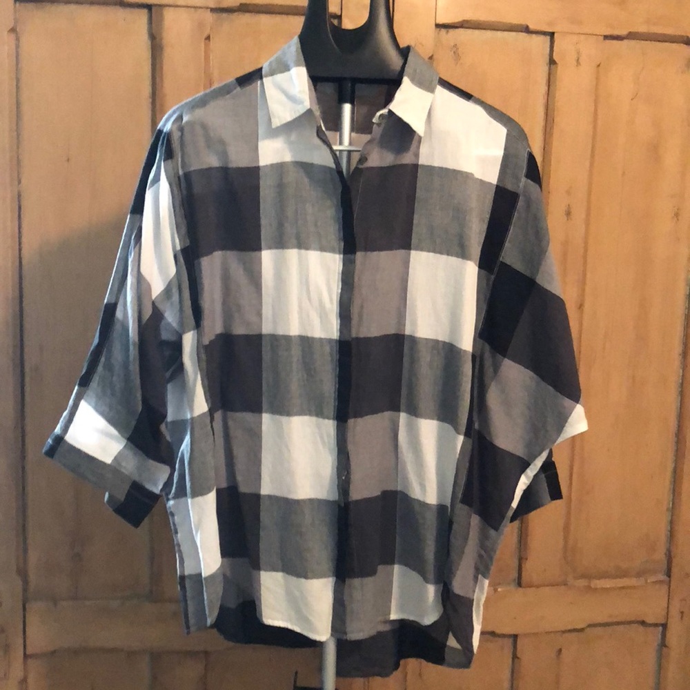 Loft black and white button down blouse.
